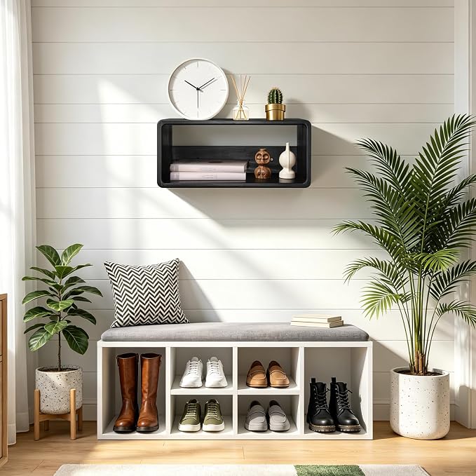 Floating Nightstand Oak Wooden Shelf Wall Mount - Image 5