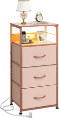 WLIVE Nightstand with Charging Station, 31.9" H Nightstand with 3 Fabric Drawers by WLIVE