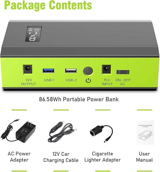 ZeroKor Portable Power Bank with AC Outlet, 65W 110V External Battery Pack 23400mAh Portable Laptop Charger Portable Power Source Backup for Outdoor Tent Camping Home Office Smart Devices -Green