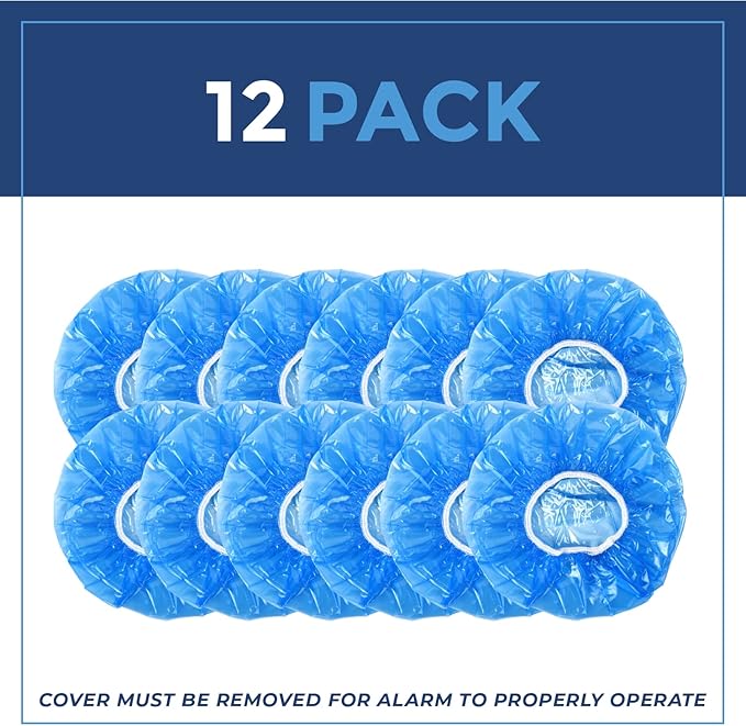 IMPRESA Pack of 12 Temporary Smoke Detector Cover Pack - Dust & Debris Barrier with Smoke Detector Dust Guard - Fire Alarm Cover for Renovation & Cooking - Alarm Caps for Construction