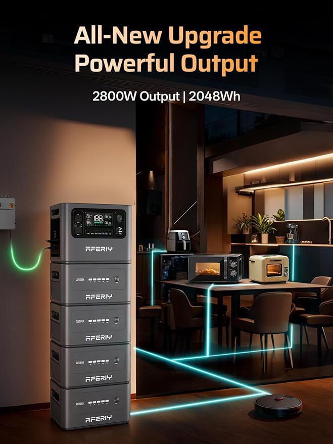 AFERIY P280 2800W Portable Power Station with 200W Solar Panel, UPS 2048Wh LiFePO4 Battery,Expandable to 10kWh,1800W AC Charging Less 38 mins,Solar Generator for Home Use,Power Outages,Camping,and RVs