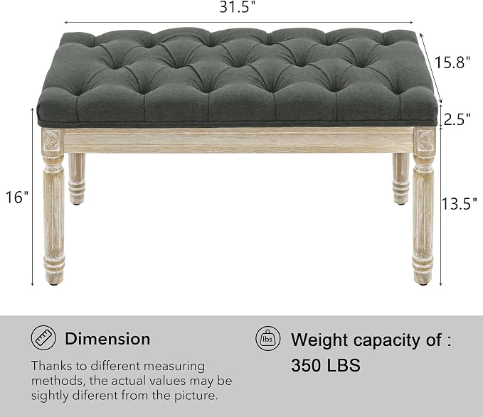 LOULENS 31'' Entryway Bench, Linen Upholstered End of Bed Bench, Dark Grey | - Image 2