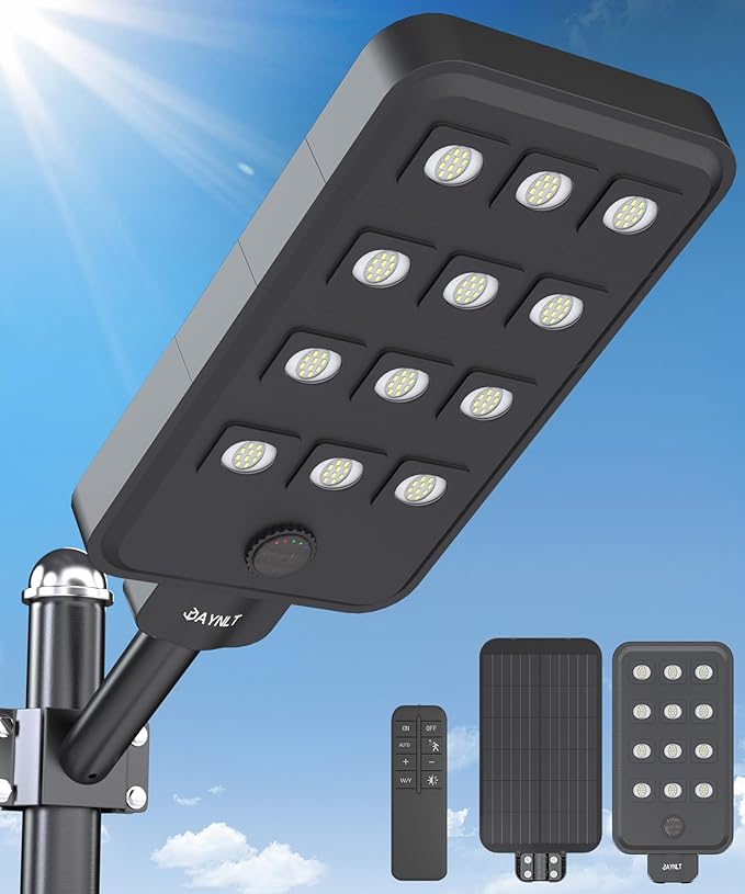 JAYNLT X-13000W Solar Street Lights Outdoor, Ultra-Large 6500K Commercial Parking Lot Lights Dusk to Dawn,IP67 Waterproof Solar Power Flood Security Light for Playground,Road