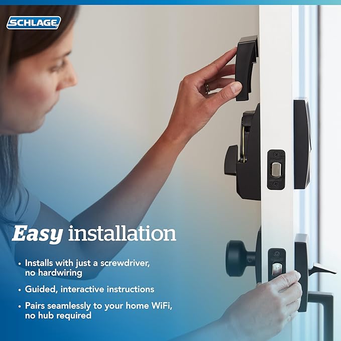 SCHLAGE BE489WB GRW 622 Encode WiFi Deadbolt Smart Lock, Keyless Entry Touchscreen Door Lock with Greenwich Trim, Matte Black