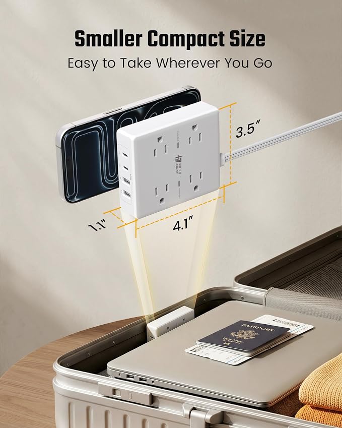 SUPERDANNY 10 Ft Long Extension Cord Flat Plug Power Strip Surge Protector | 4 - Image 6
