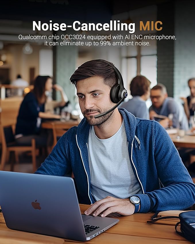 JIAMQISHI Bluetooth Wireless Headset with Mic for Work, Clear Call, Bluetooth 5.2, Mic Mute Function, USB Dongle, Applicable to PC, Laptop, Phone, Android, Zoom, Office