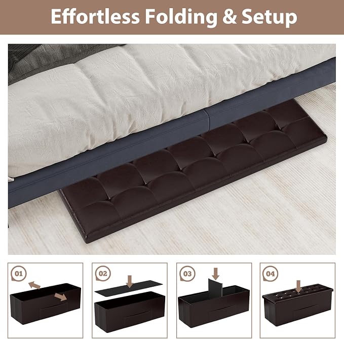 Giantex 43 Inches Folding Storage Ottoman Bench, Upholstered PU Leather Storage - Image 8
