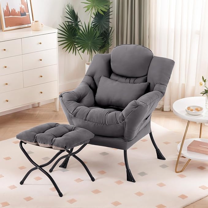 Furlide Lazy Chair with Ottoman, Comfy Fabric Accent Lounge Arm Chair with by Furlide