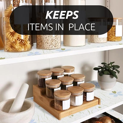 RAY STAR 12X120 Inch Shelf Liner for Kitchen Cabinets, Non-Adhesive Cabinet Liner Washable, PVC Drawer Liner for Dresser Non-Slip Bathroom (Floral)(5 Roll)