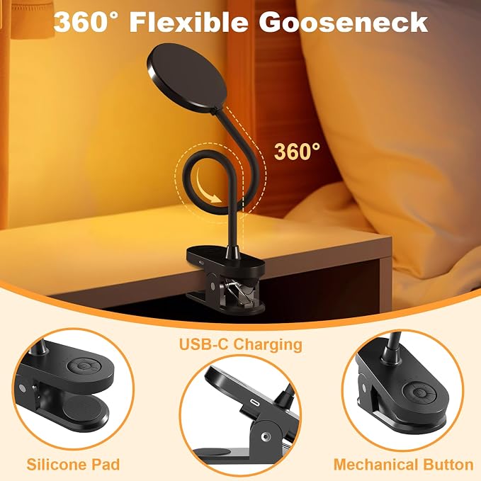 Rechargeable Clip on Light for Bed, 97 LED Cordless Reading Lamp - Image 3