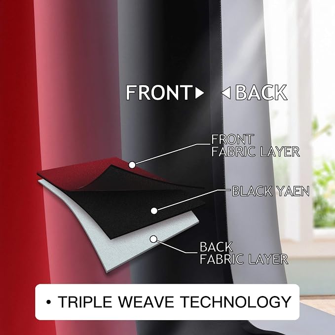 COSVIYA Grommet Room Darkening Ombre Red and Black Curtains W52xL90 inch | Red - Image 4