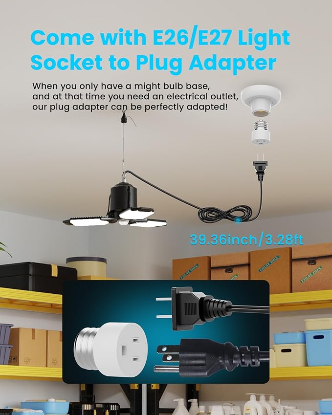 Kryoza Motion Sensor Garage Light Plug-in 80W 8000LM, Motion Activated Led Shop Light with E26 Socket Adapter, 3 Modes Indoor Bulb for Basement/Workshop 1Pack