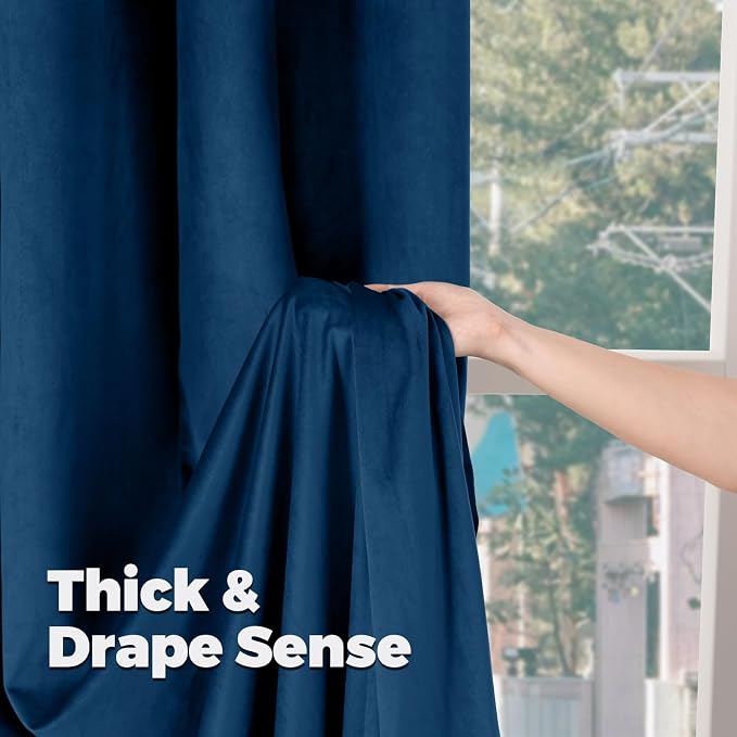 BGment Dark Blue Velvet Curtains - Image 7
