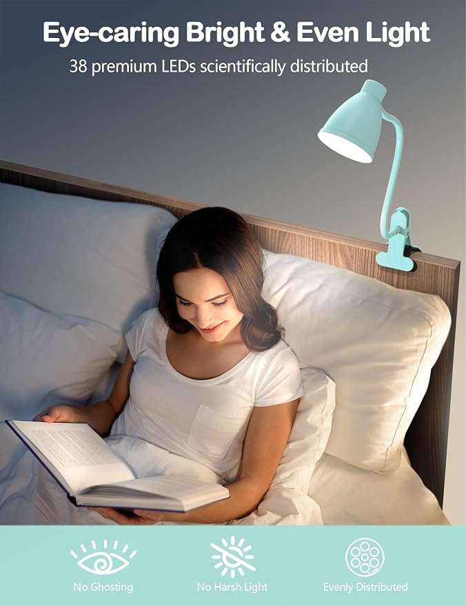 BOHON Desk Lamp with Clamp, Clip on Light, 5 Color 10 Brightness, Teal | 10W 38 - Image 7