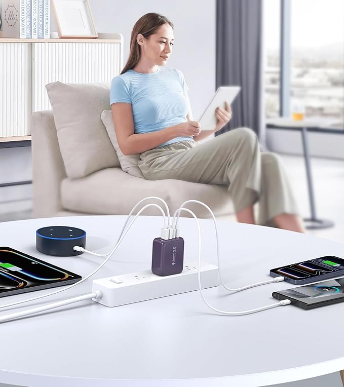 60W 2-Pack USB C Wall Charger Block, 5-Port C Charger Fast Charging Block PD Power Adapter +QC 3.0 Multiport Type C Box Brick Cube USB A Wall Plug for iPhone 14/15/16/17 Pro Max,Samsung Galaxy(Purple)