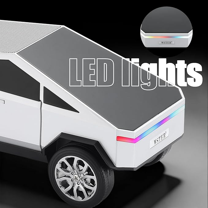 Futuristic Pickup Truck Bluetooth Speaker with LED Display Screen – Practical Gift Choice for Car Model Fans & Audio Users, TWS Stereo, FM Radio, USB/TF Playback, Front LED Headlights, Mic(Silver)