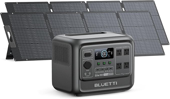 BLUETTI Solar Generator Elite 100 V2 with 2 200W Solar Panel (ship separately), 1024Wh Portable Power Station w/ 4 1800W AC Outlets, 35% Smaller, Ideal for Camping, Emergencies, Backup Power