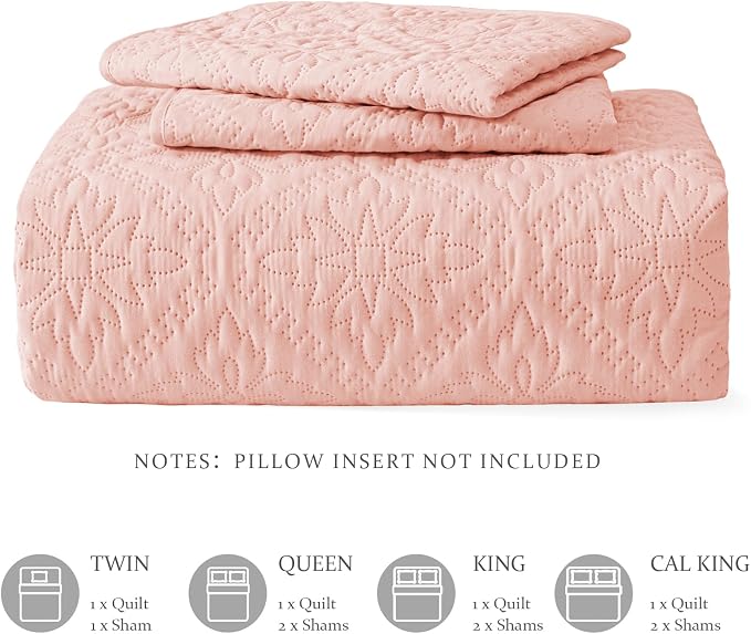 Exclusivo Mezcla Full Queen Quilt Set, Blush Pink | Lightweight Soft Bedspreads - Image 6