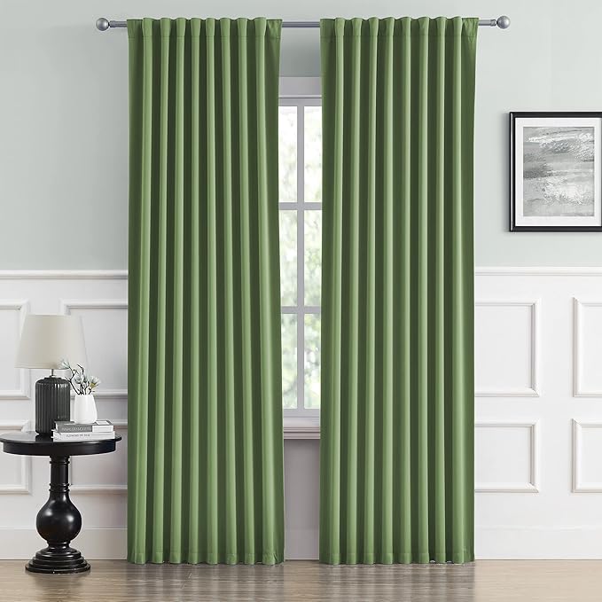 Sage Green Blackout Curtains 90 Inches Long by DUALIFE