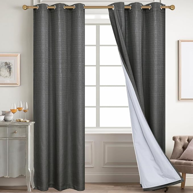Diraysid 100% Blackout Curtains Dark Gray Linen Curtains - Image 7