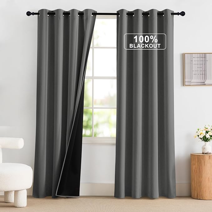 NICETOWN Grey 100% Blackout Curtains 84 inch Long by NICETOWN