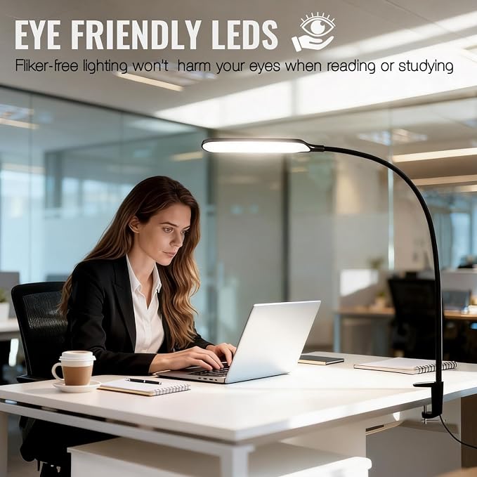 8W LED Desk Lamp with Long Gooseneck and USB Cable, 800LM | Metal Dimmable Clip - Image 5