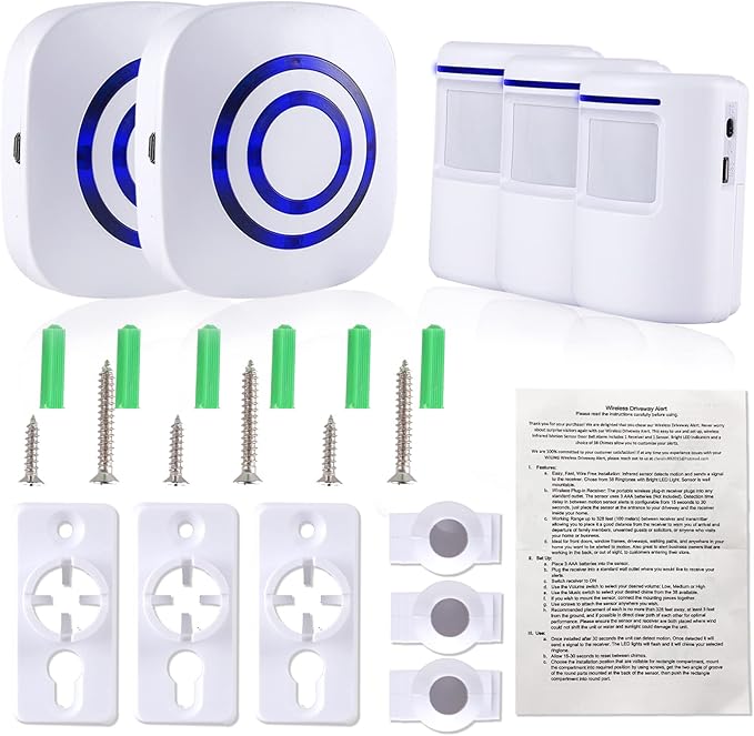 Motion Sensor Alarm - Seanme Wireless Driveway Alarm 100m Long Distance Signal Transmission, Home Security Alarm System Motion Sensor Doorbell with 38 Chime Tunes, 4 Volume Levels