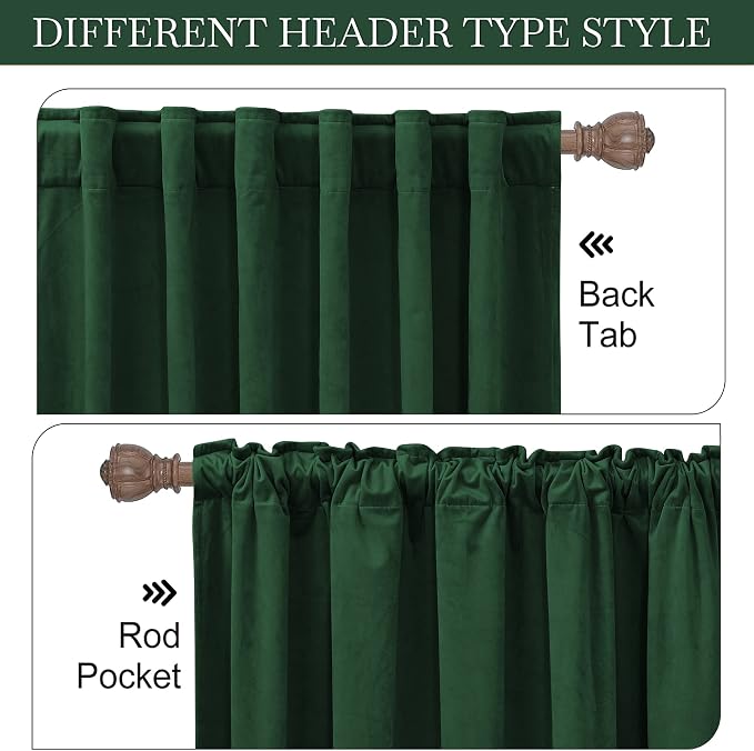 RYB HOME Hunter Green Velvet Blackout Curtains - Image 4