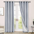 Macochico 52" Wx108 L 100% Blackout Curtains Extra Long Thermal Insulated Chenille Curtains for Living Room Bedroom Auditorium Home Theater Gray Blue Grommet Curtains with Tieback Classic 1 Panel