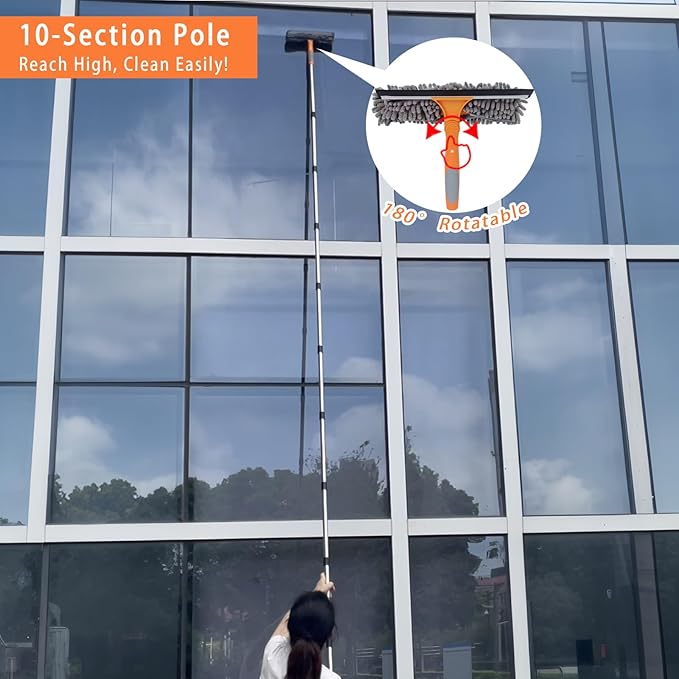 MC-Hotfire 12.5 FT Window Cleaning Kit with 10-Section Extension Pole, Silicone Squeegee, Window Washer & Gutter Cleaning Brush for High Windows, Glass, Cars & Gutters