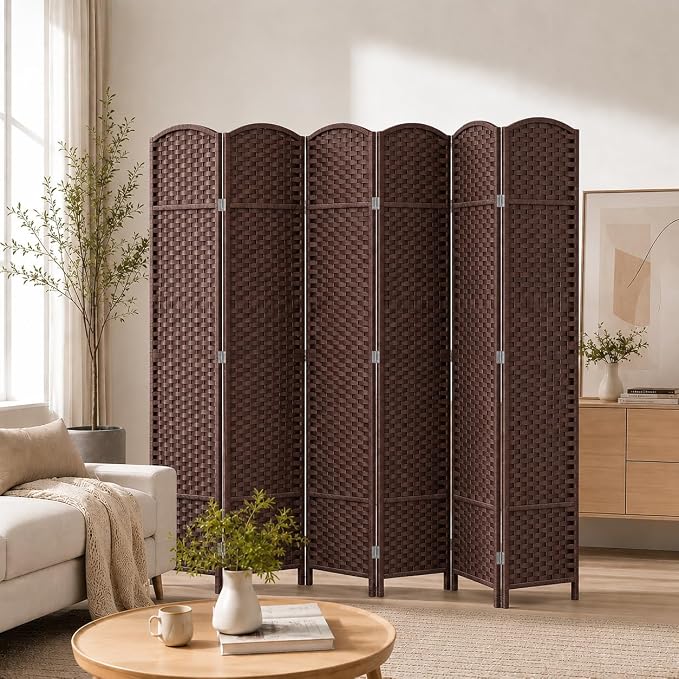 6 Panel Woven Room Divider, Freestanding Decorative Room Partition by Jostyle