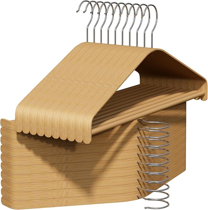 Bamboo Hangers 20 Pack - Durable & Slim Coat Hanger - Suit Hangers with 360-Degree Rotatable Hook, Suit Hangers for Clothes, Jacket, Shirt, Tank Top, Pant (Natural-1, 20)
