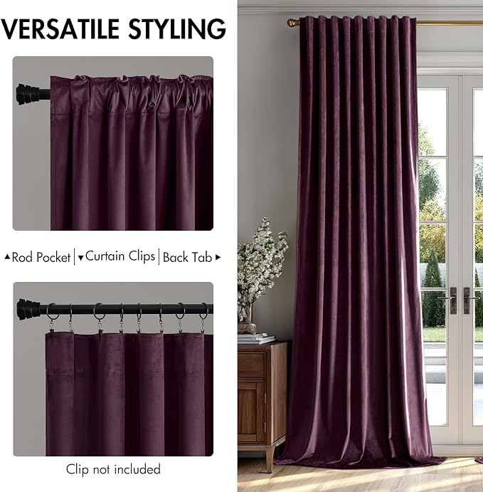 MIULEE Dark Purple Velvet Curtains 52x108 inches Luxury Blackout Curtains | - Image 2