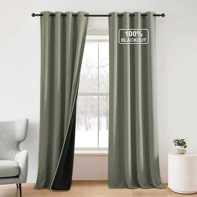 NICETOWN Dark Mallard Room Darkening Blackout Curtains 95 inches Long | by NICETOWN