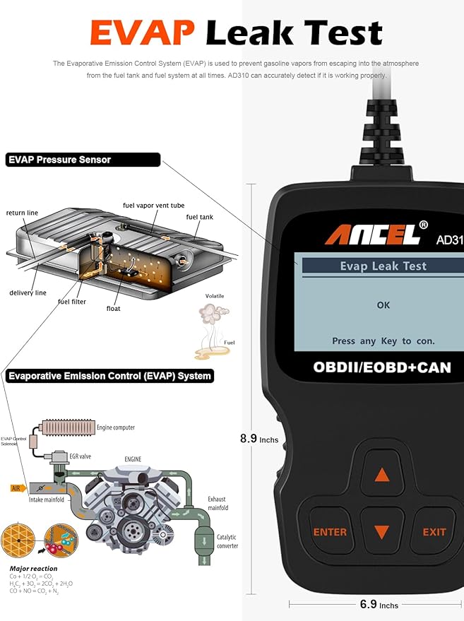 ANCEL AD310 Classic Enhanced Universal OBD II Scanner Car Engine Fault Code Reader CAN Diagnostic Scan Tool, Read and Clear Error Codes for 1996 or Newer OBD2 Protocol Vehicle (Black)