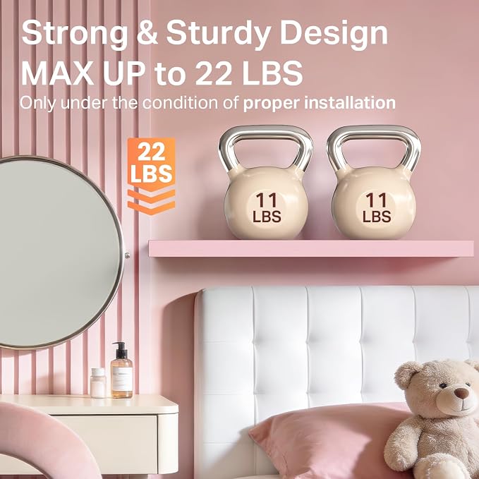 BAYKA Pink Floating Shelves 15.7in, Wall Mounted - Image 4