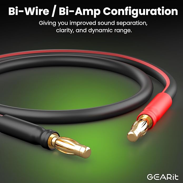 GearIT 14 AWG Speaker Cable with Banana Plugs 14Ga Banana Wire for Bi-Wire Bi-Amp HiFi Surround Sound
