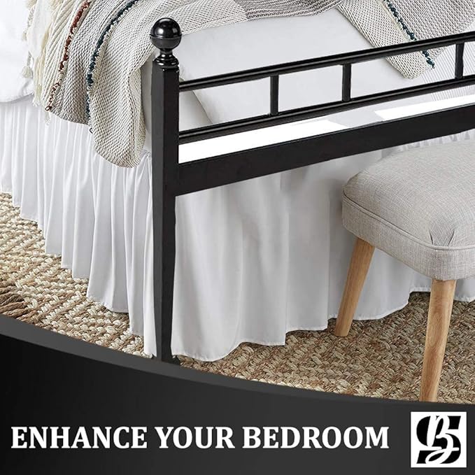 SKY BEDDINGS - Full Size Ruffled Bed Skirt with Split Corners - 14 Inch Drop Dust Ruffle Bed Skirt with Platform Three Sided Coverage - 100% Microfiber, White