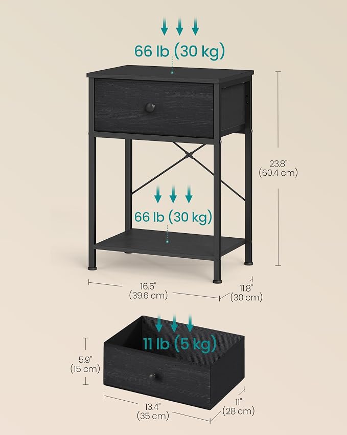 SONGMICS Bedside Table with Drawer, Nightstand with Lower Shelf - Image 2