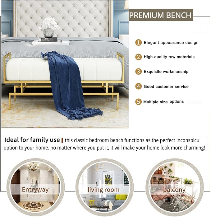 Luxurious End of Bed, Leather Upholstered Bedroom Seat, Modern Multifunction - Image 3