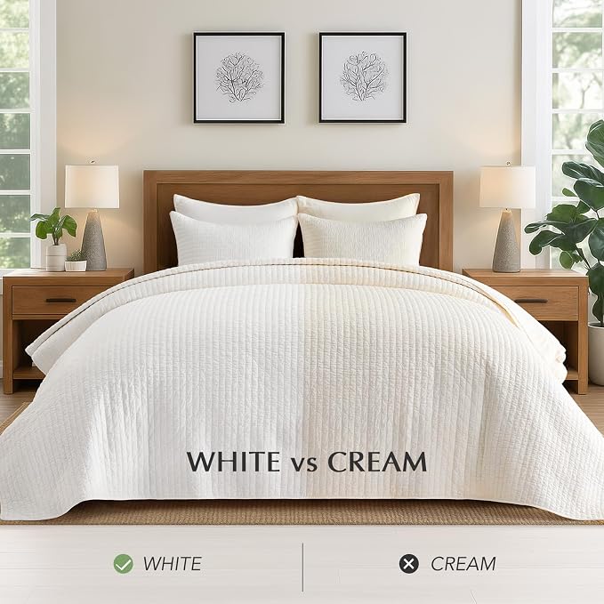 100% Cotton Cross Stitch 3-Piece Quilt, Bright White | Cross Stitch Cotton Quilt - Image 9