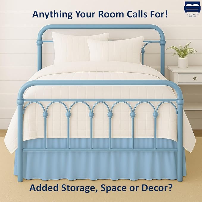 Cottingon Bed Skirt Full 21" Drop with Split Corners, 100% Microfiber Soft and Stylish, Dust Ruffle with Platform, Light Blue