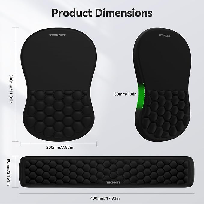 TECKNET Ergonomic Mouse Pad with Wrist Rest,Keyboard Pad and Mousepad with Wrist Support,Massage Design Effectively Relieves Carpal Tunnel Syndrome Suitable for Computers and Laptops