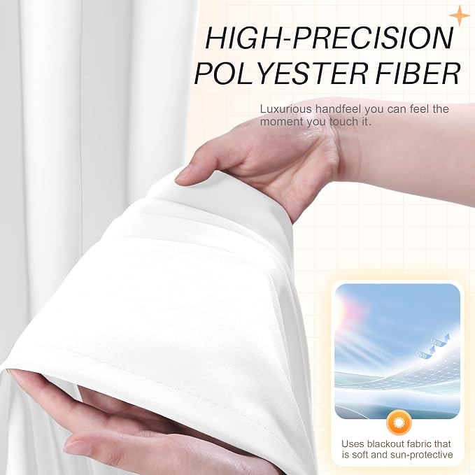 Etherealveil Pure White Pinch Pleated Semi Blackout Curtains 2P 60"x84" | Back - Image 5