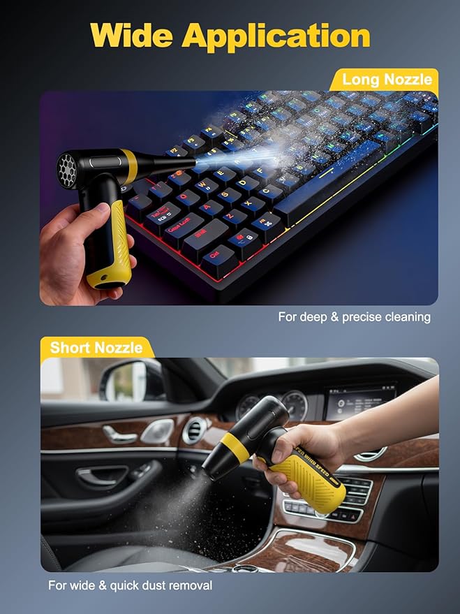 DEEBOX Electric Compressed Air Duster & Blower, 150000 RPM Super Power Adjustable Air Duster, 3 Speed Cordless Mini Blower, USB Rechargeable (5V/2A), Portable Dust Remover for Computer Keyboard Car