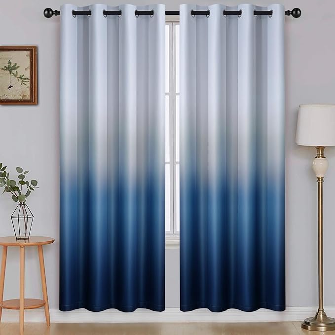 SimpleHome Ombre Gradient Blue White to Gray Curtains by SimpleHome
