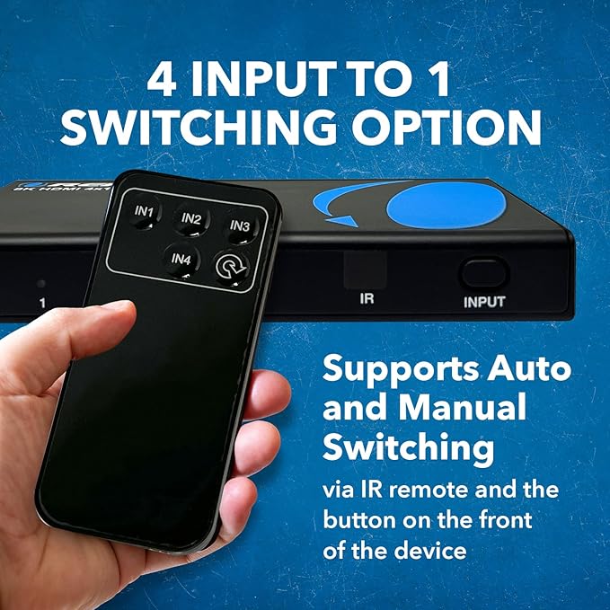 OREI 8K 4x1 HDMI 2.1 Switch 4K @ 120hz Switcher 4 in 1 Out, Support HDR, HDR10, Dolby Vision, HLG 48Gbps for Xbox Series X PS5 Roku Fire TV Monitor Projector Dolby
