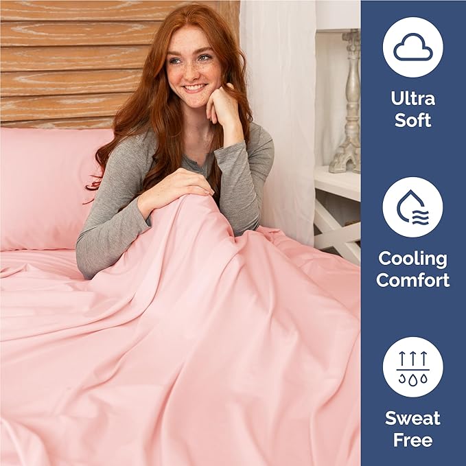 Full Size 4 Piece Sheet Set - Comfy Breathable & Cooling Bed Sheets Set - Hotel Luxury Bedding for Women, Men, Kids, Teens, Boys & Girls - Deep Pockets, Ultra-Soft, Wrinkle Free - Oeko-Tex - Baby Pink