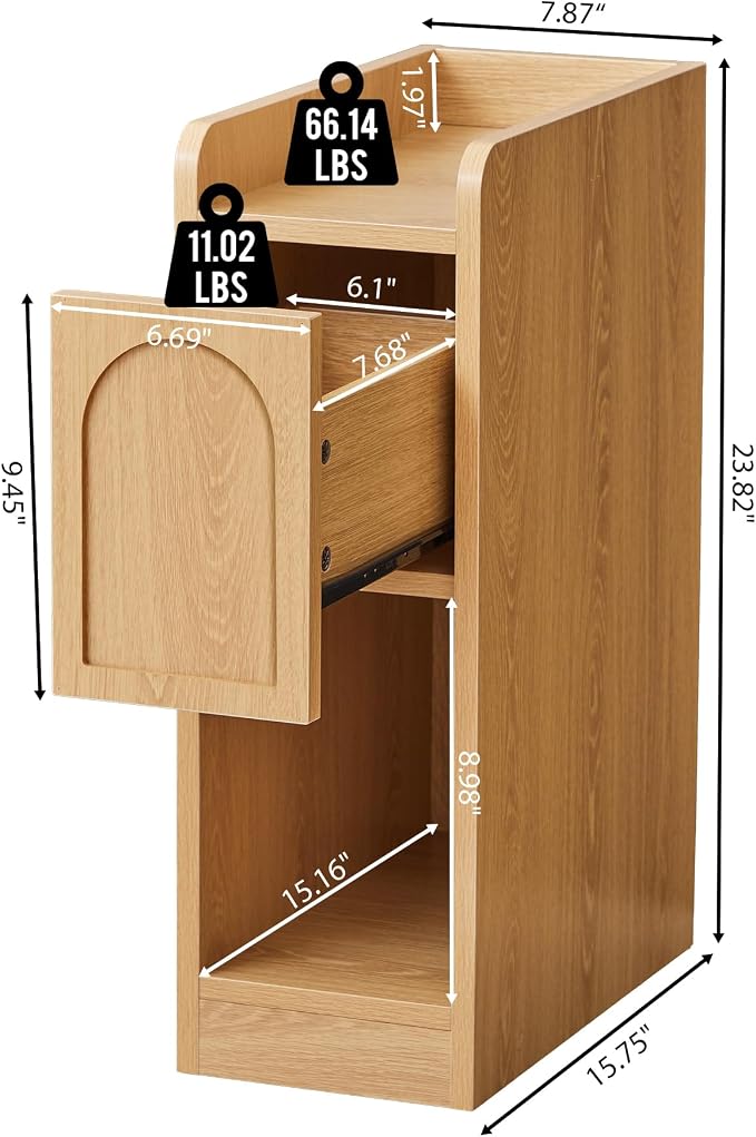 Narrow Nightstands Set of 2, Slim Bedside Tables - Image 2