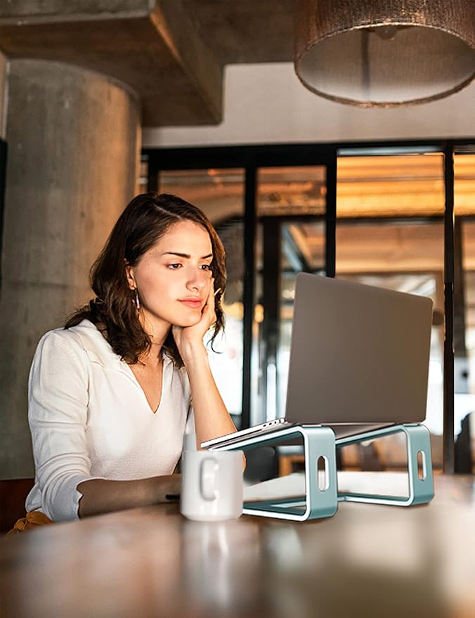 SOUNDANCE Laptop Stand, Aluminum Computer Riser, Ergonomic Laptops Elevator for Desk, Metal Holder Compatible with 10 to 15.6 Inches Notebook Computer, Aquamarine